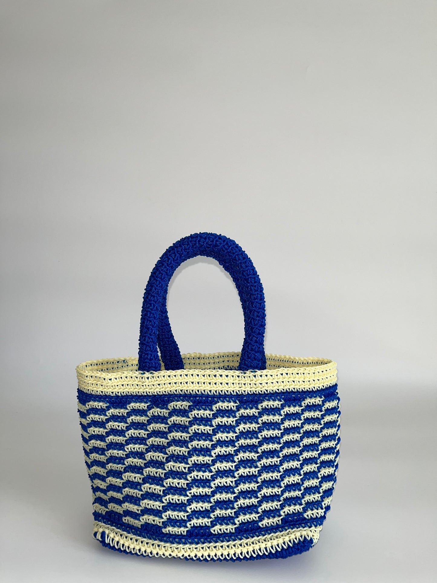 N°19SC - SAC CROCHET STRIE XS - MINI - bleu foncé & écru