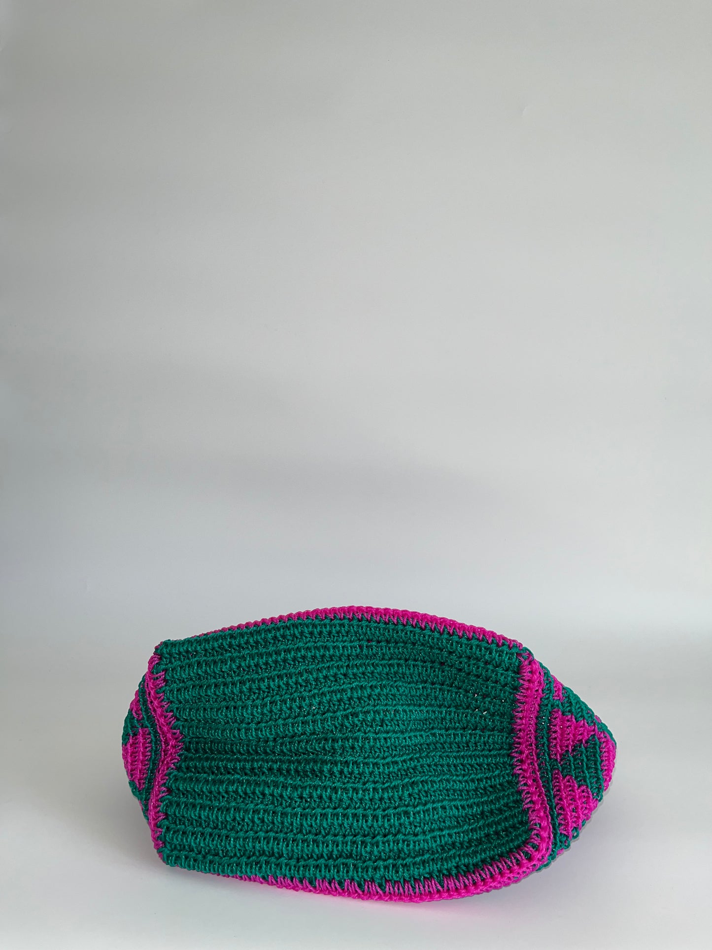 N°20SC - SAC CROCHET TRIANGLE S - PETIT - turquoise & rose fluo