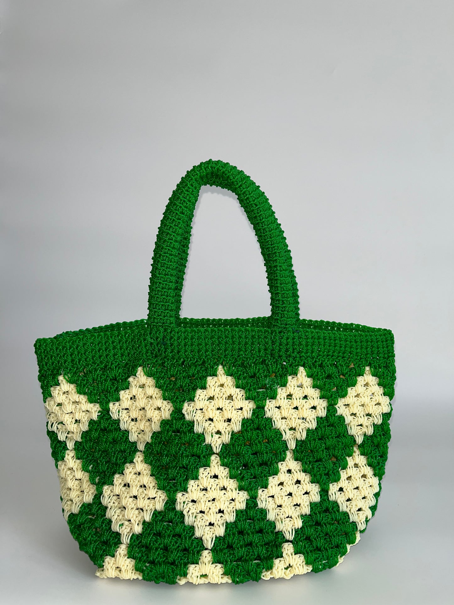 N°5SC - SAC CROCHET LOSANGE S - PETIT - vert & écru