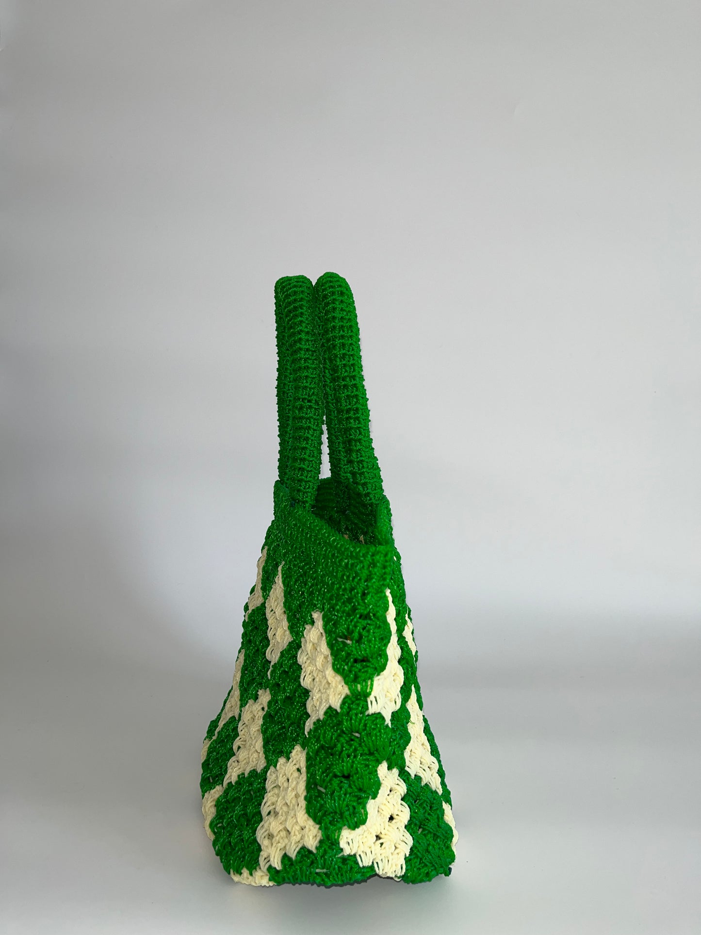 N°5SC - SAC CROCHET LOSANGE S - PETIT - vert & écru