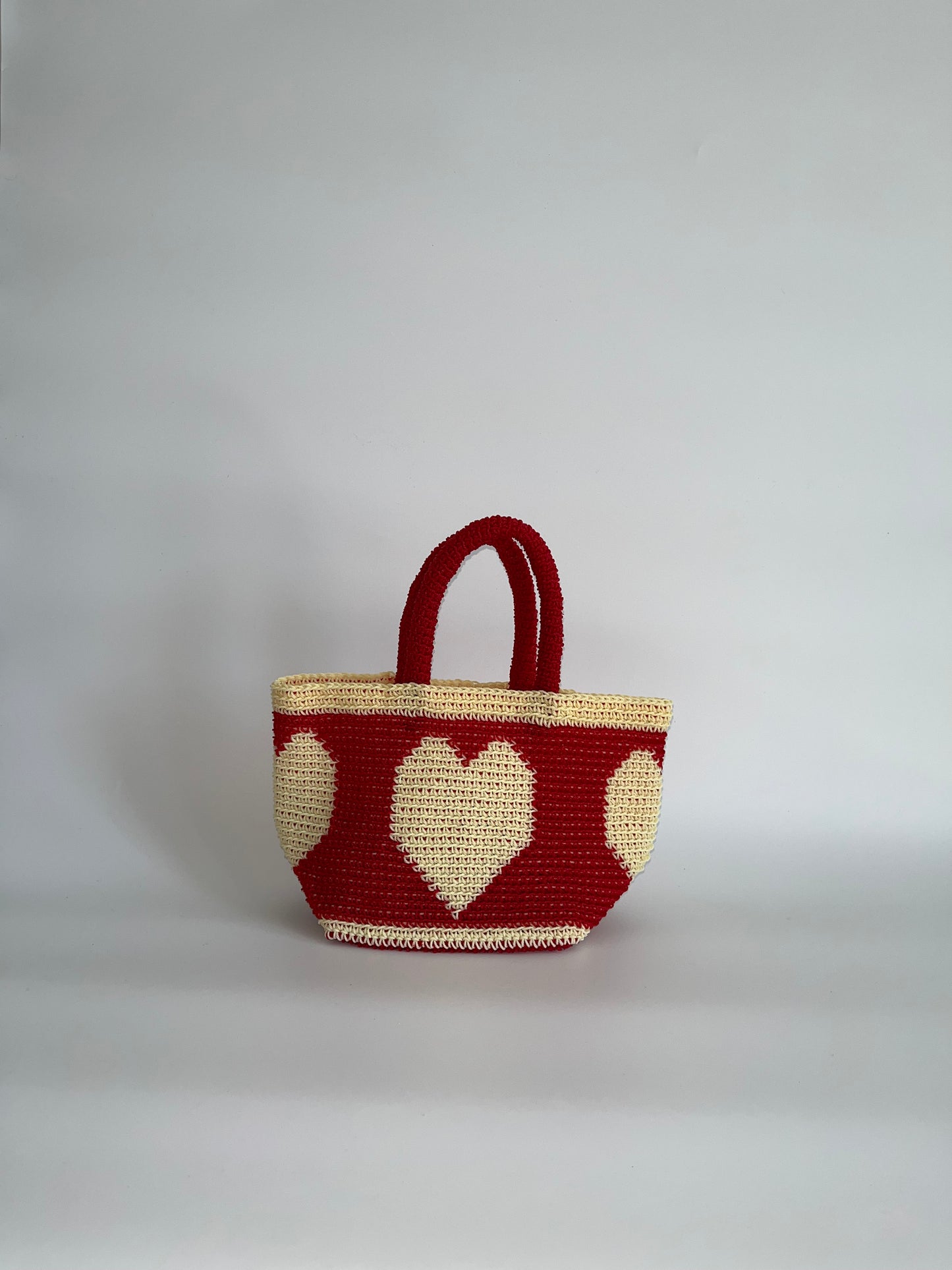 N°22SC - SAC CROCHET COEUR XS - MINI - rouge & crème