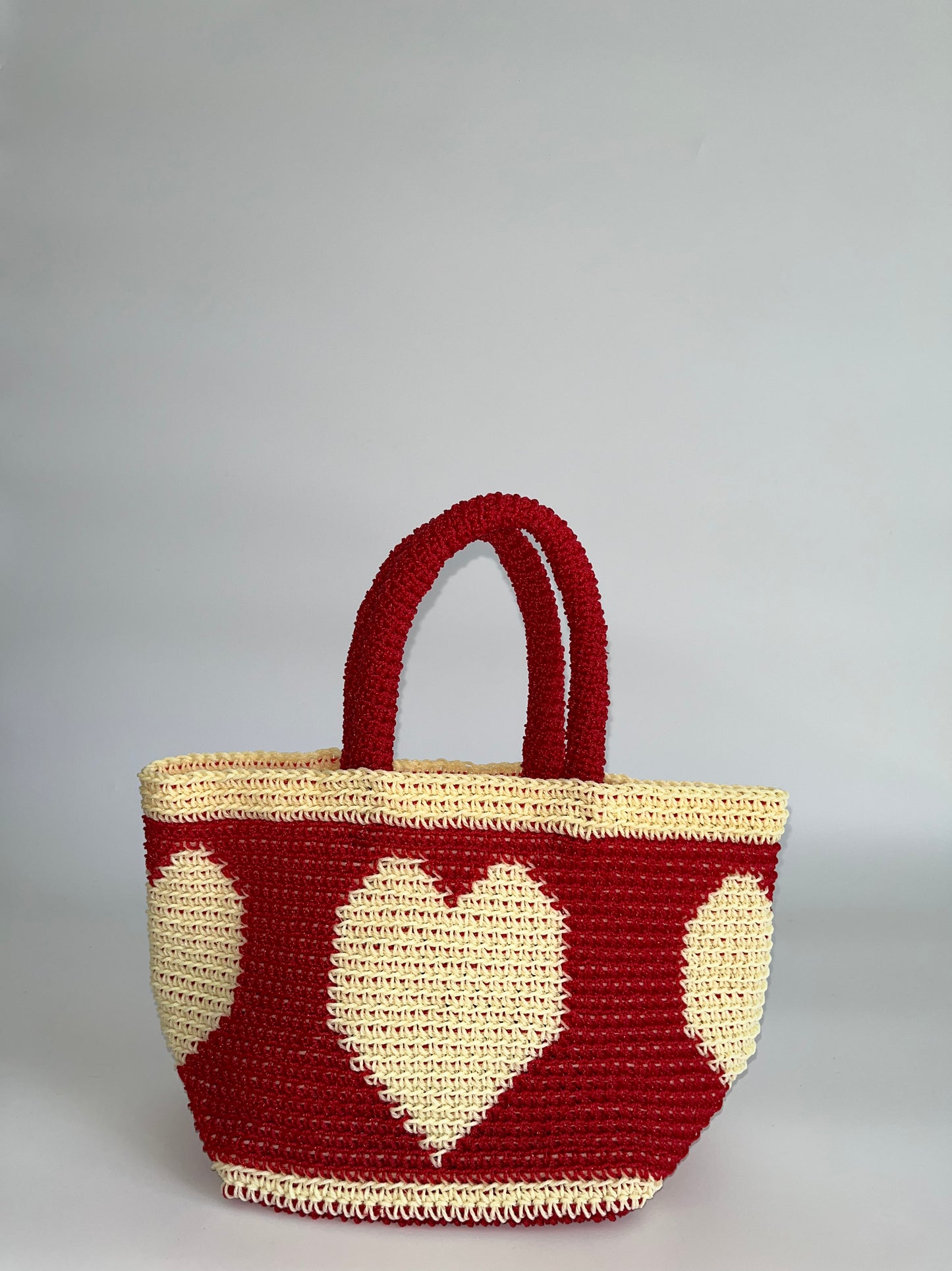 N°22SC - SAC CROCHET COEUR XS - MINI - rouge & crème