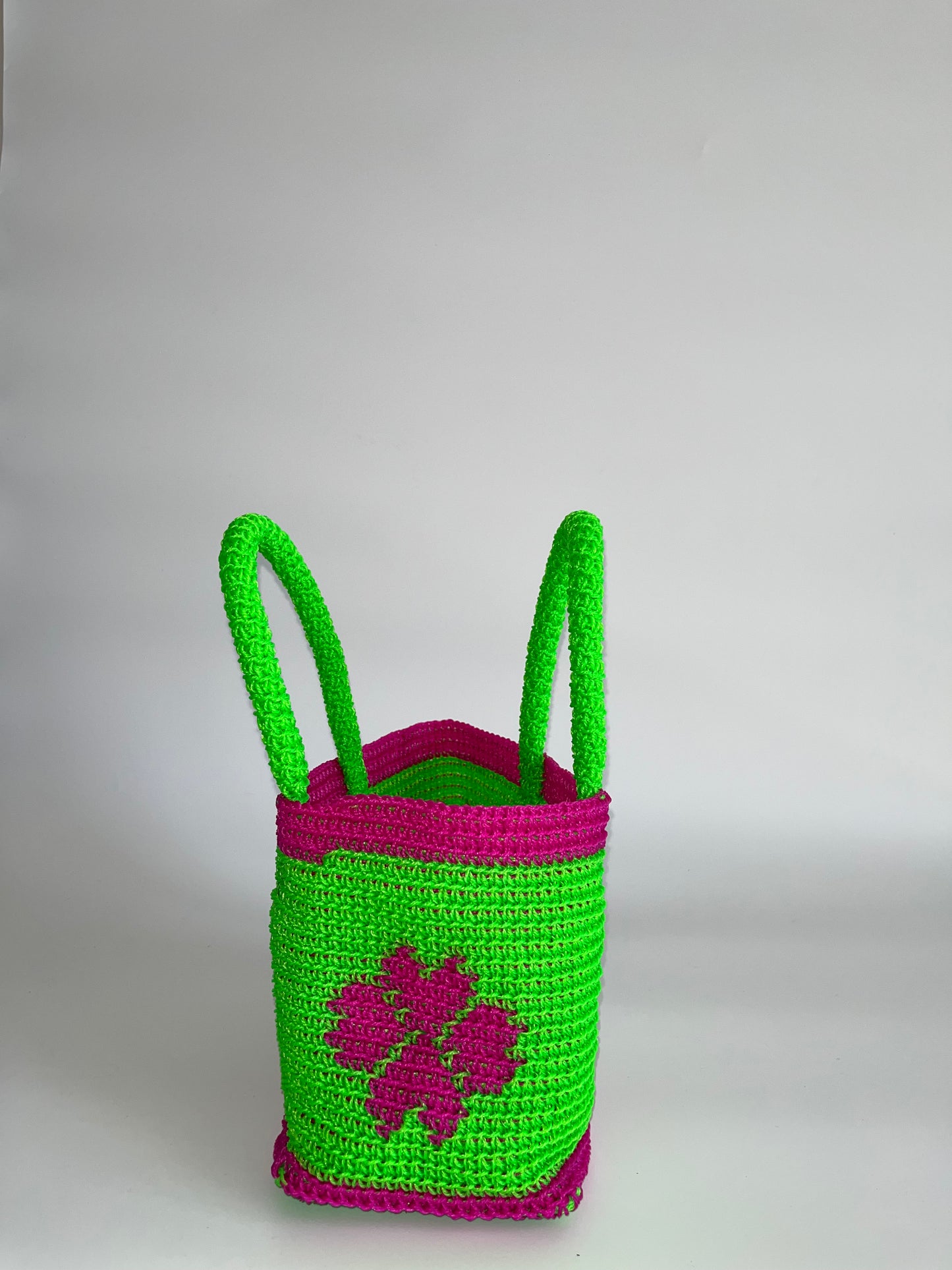 N°23SC - SAC CROCHET FLEUR XS - MINI - vert fluo & rose fluo