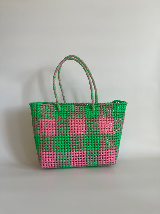 N°105L - SAC COLORÉ - GRAND - rose clair & vert fluo