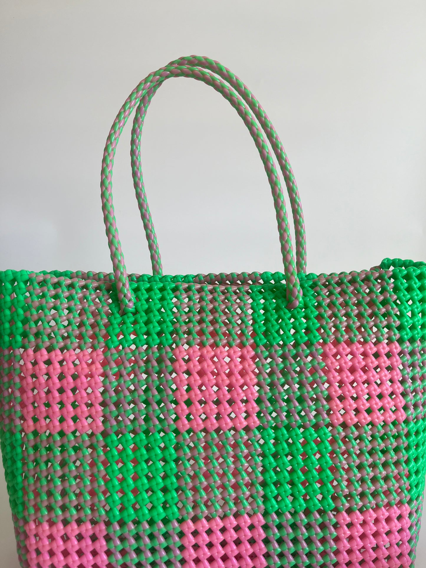 N°105L - SAC COLORÉ - GRAND - rose clair & vert fluo