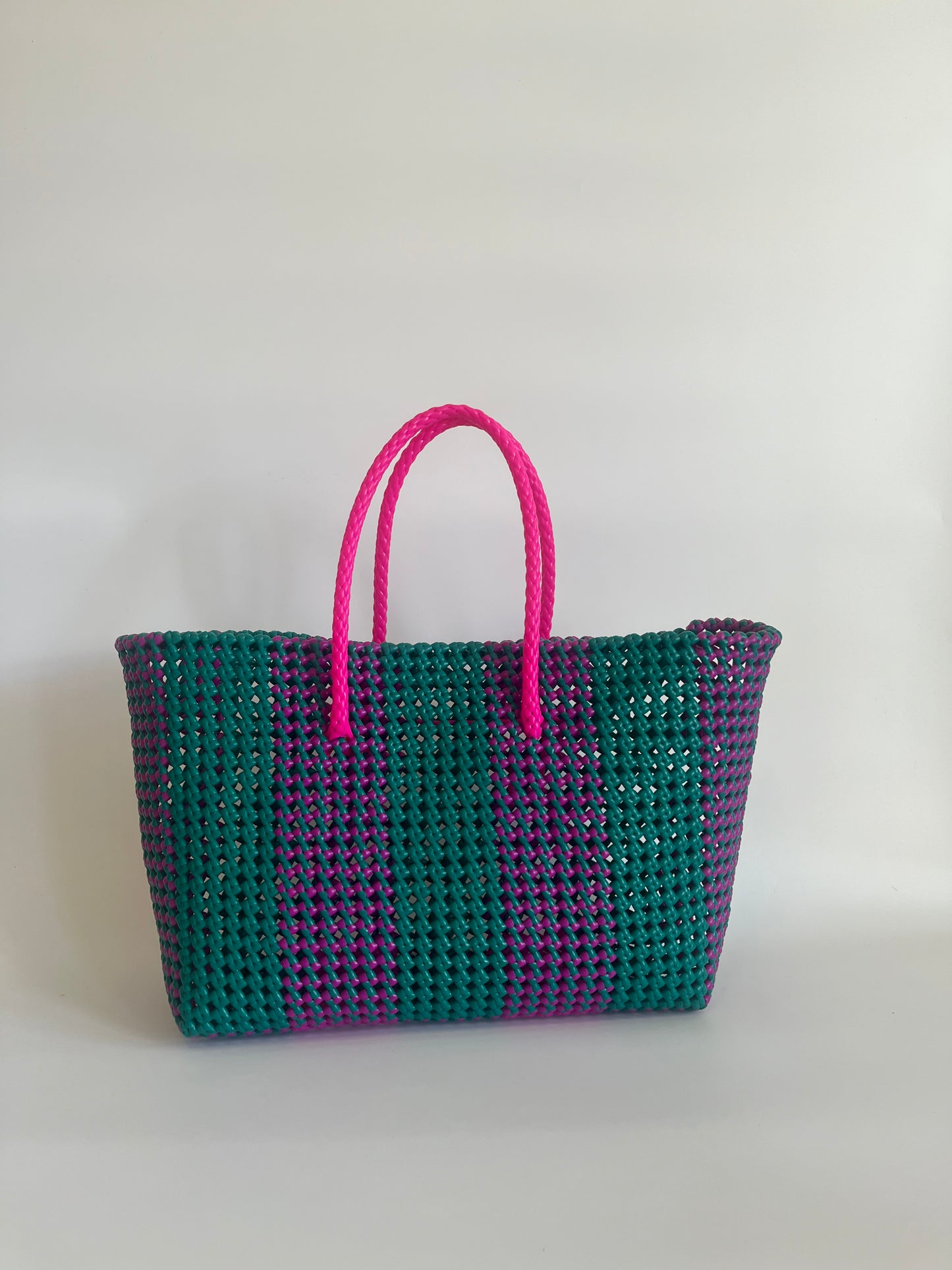 N°115L - SAC COLORÉ - GRAND - rose fluo & vert foncé