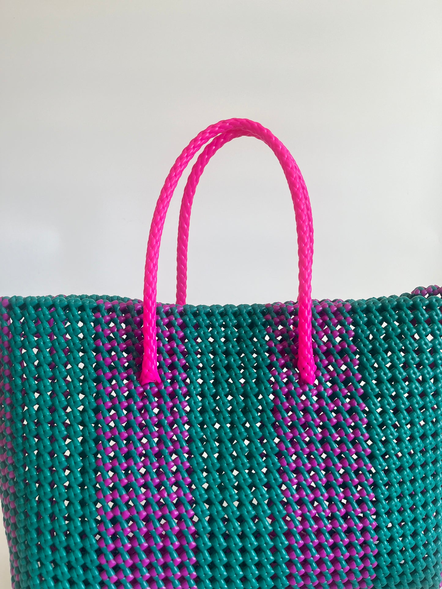 N°115L - SAC COLORÉ - GRAND - rose fluo & vert foncé