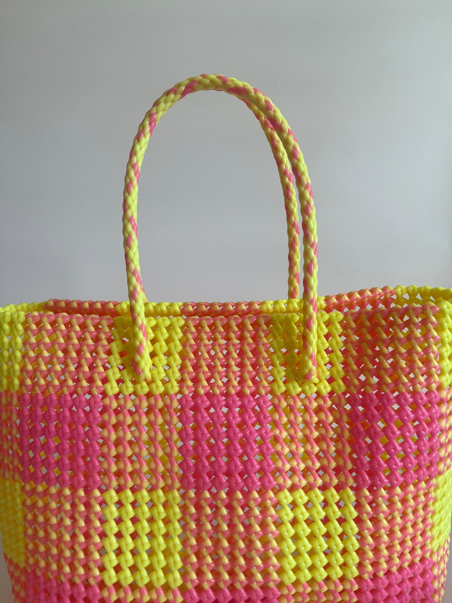 N°106L - SAC COLORÉ - GRAND - rose clair & jaune fluo