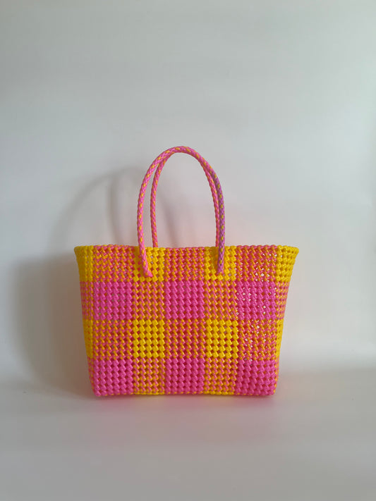 N°24L - SAC COLORÉ - GRAND - jaune & rose clair