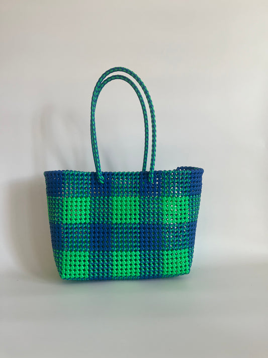 N°49L - SAC COLORÉ - GRAND - vert fluo & bleu foncé