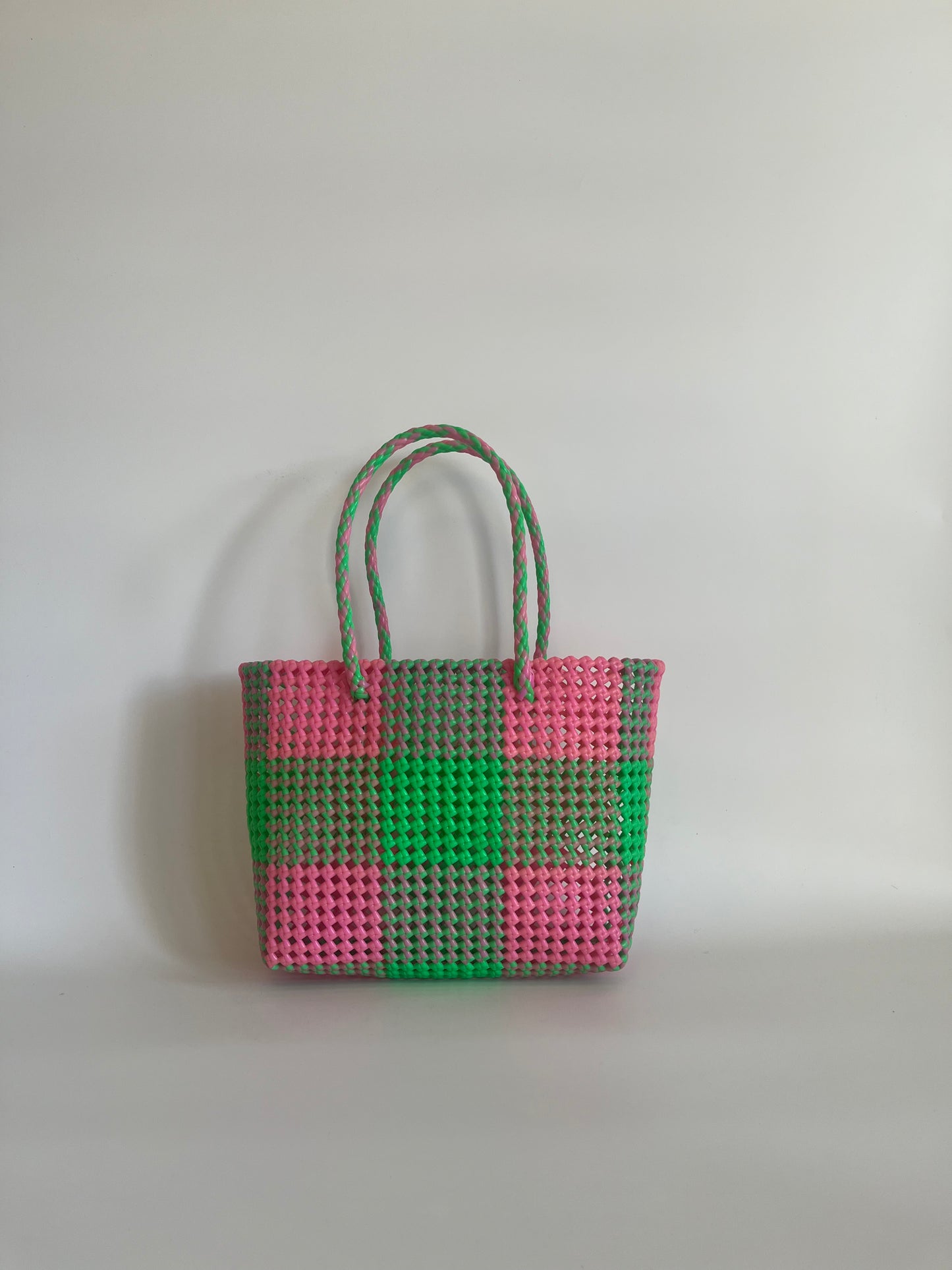 N°105M - SAC COLORÉ - MOYEN - vert fluo & rose clair