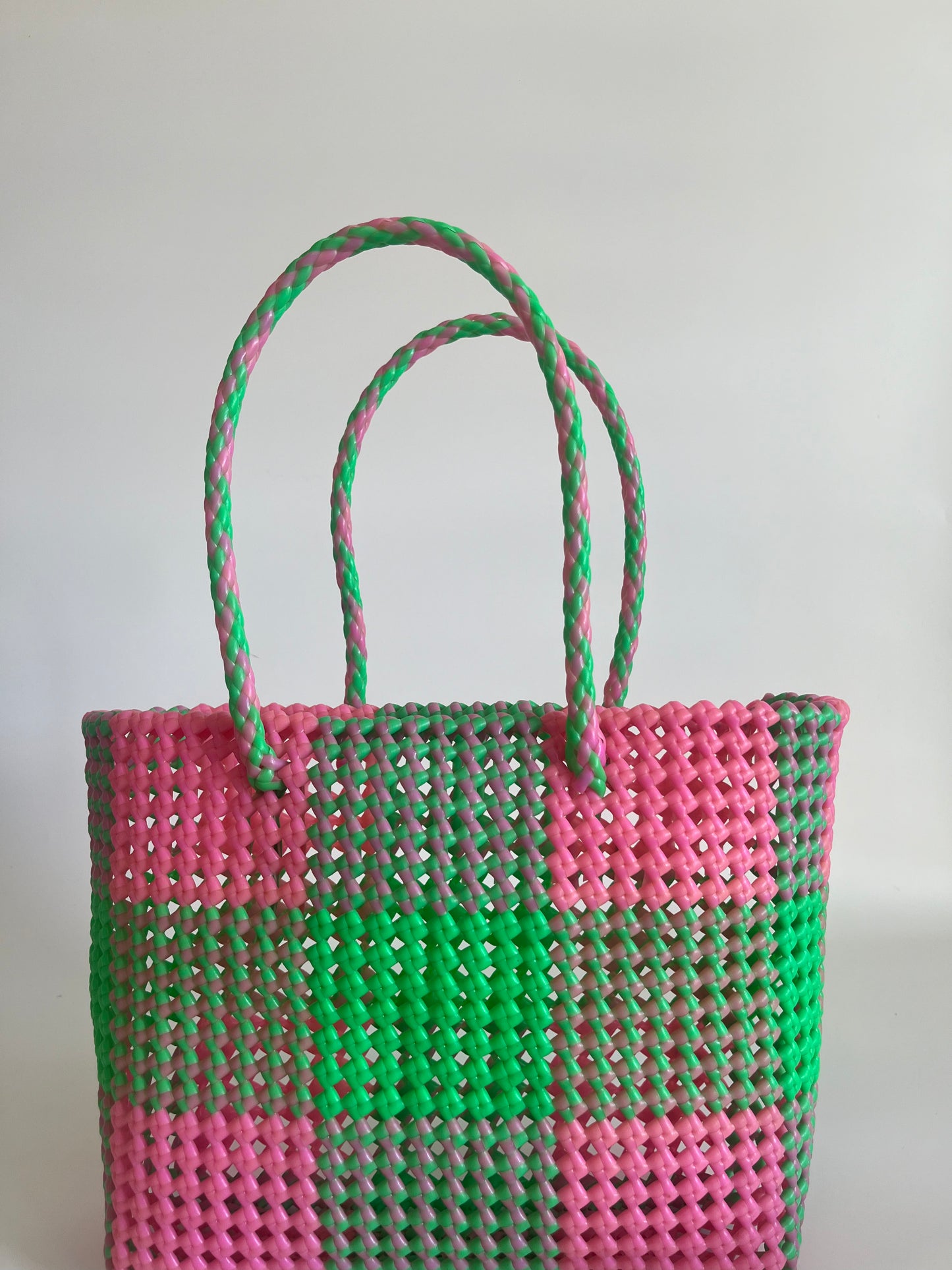 N°105M - SAC COLORÉ - MOYEN - vert fluo & rose clair