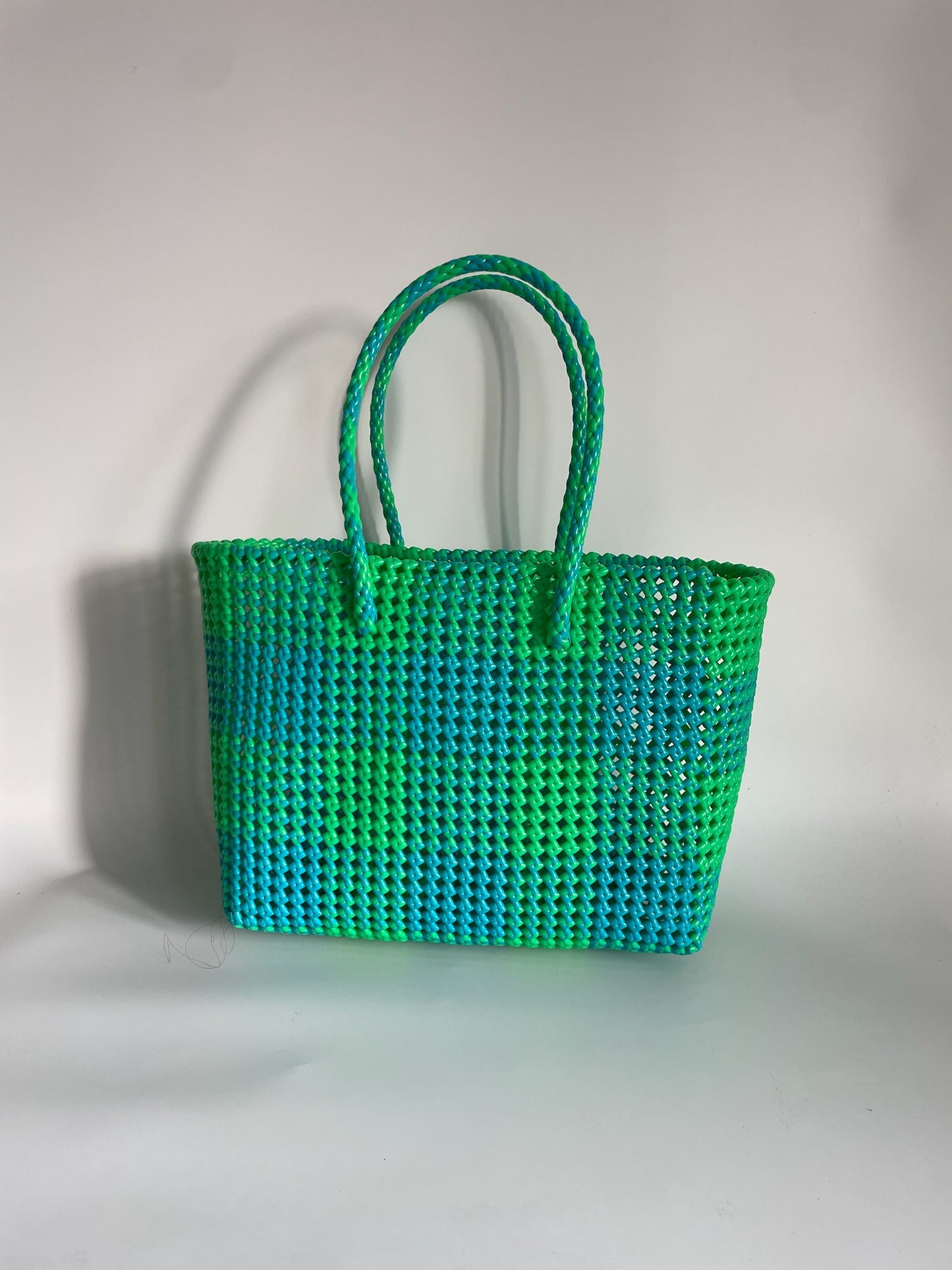 N°220L - SAC COLORÉ - GRAND - bleu clair & vert fluo