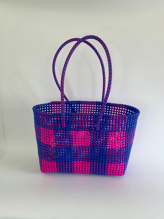 N°15L - SAC COLORÉ - GRAND - rose fluo & bleu foncé