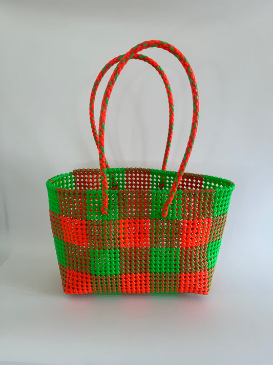 N°215L - SAC COLORE - GRAND - vert fluo & orange fluo