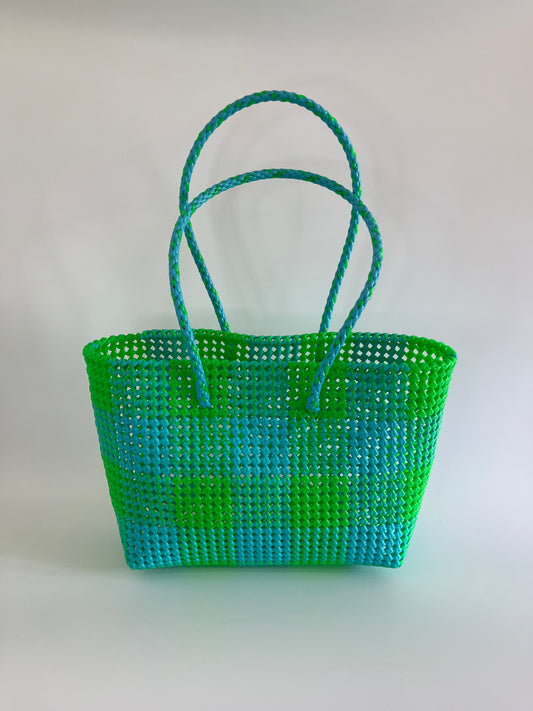 N°220L - SAC COLORÉ - GRAND - bleu clair & vert fluo