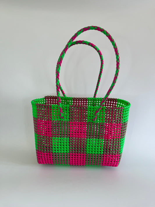 N°20L - SAC COLORE - GRAND - vert fluo & rose fluo