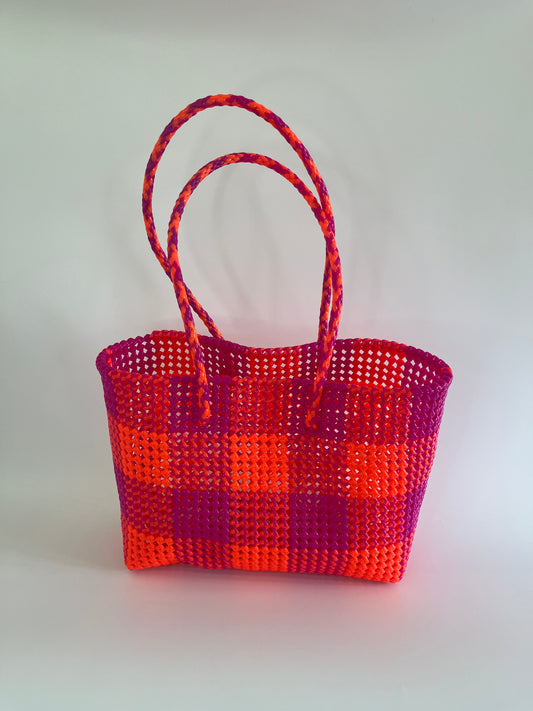 N°242L - SAC COLORÉ - GRAND - rose foncé & orange fluo