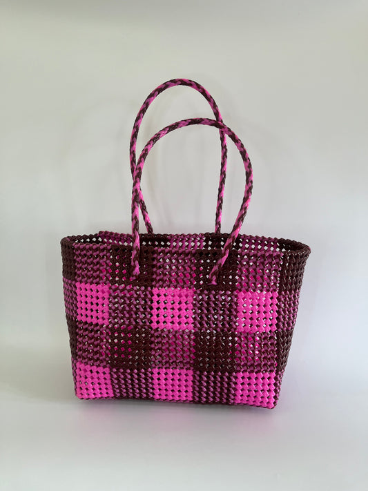 N°221L - SAC COLORE - GRAND - bordeaux & rose clair