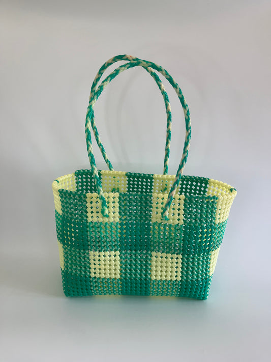 N°218L - SAC COLORE - GRAND - turquoise & écru