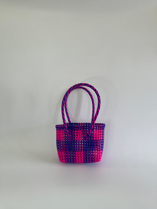 N°15XS - SAC COLORÉ - MINI - rose fluo & bleu foncé