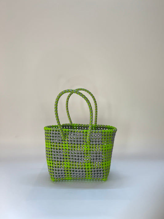 N°198S - SAC COLORÉ - PETIT - argenté & vert clair