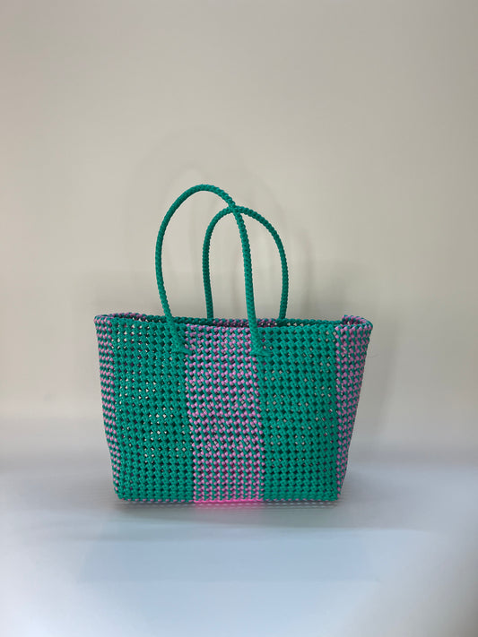 N°79L - SAC COLORÉ - GRAND - rose clair & turquoise