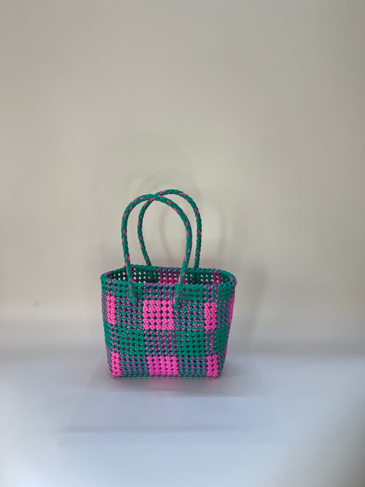 N°17S bis - SAC COLORÉ - PETIT - rose clair & turquoise