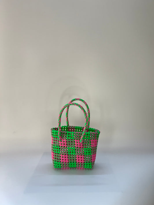 N°105XS - SAC COLORÉ - MINI - rose clair & vert fluo