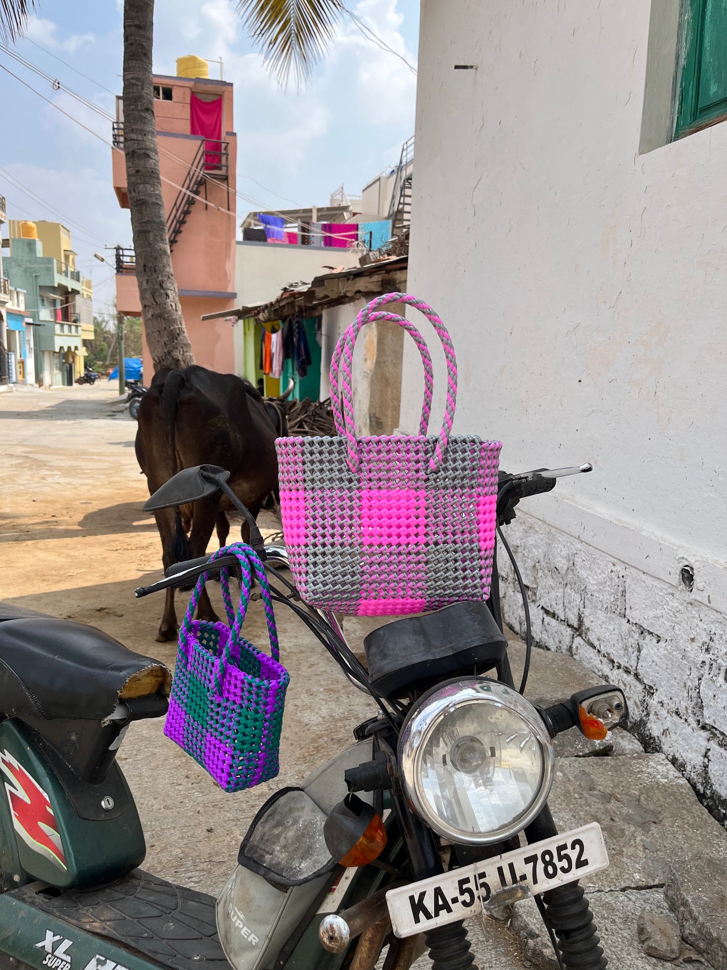 N°91XS - SAC COLORÉ - MINI - violet & vert foncé