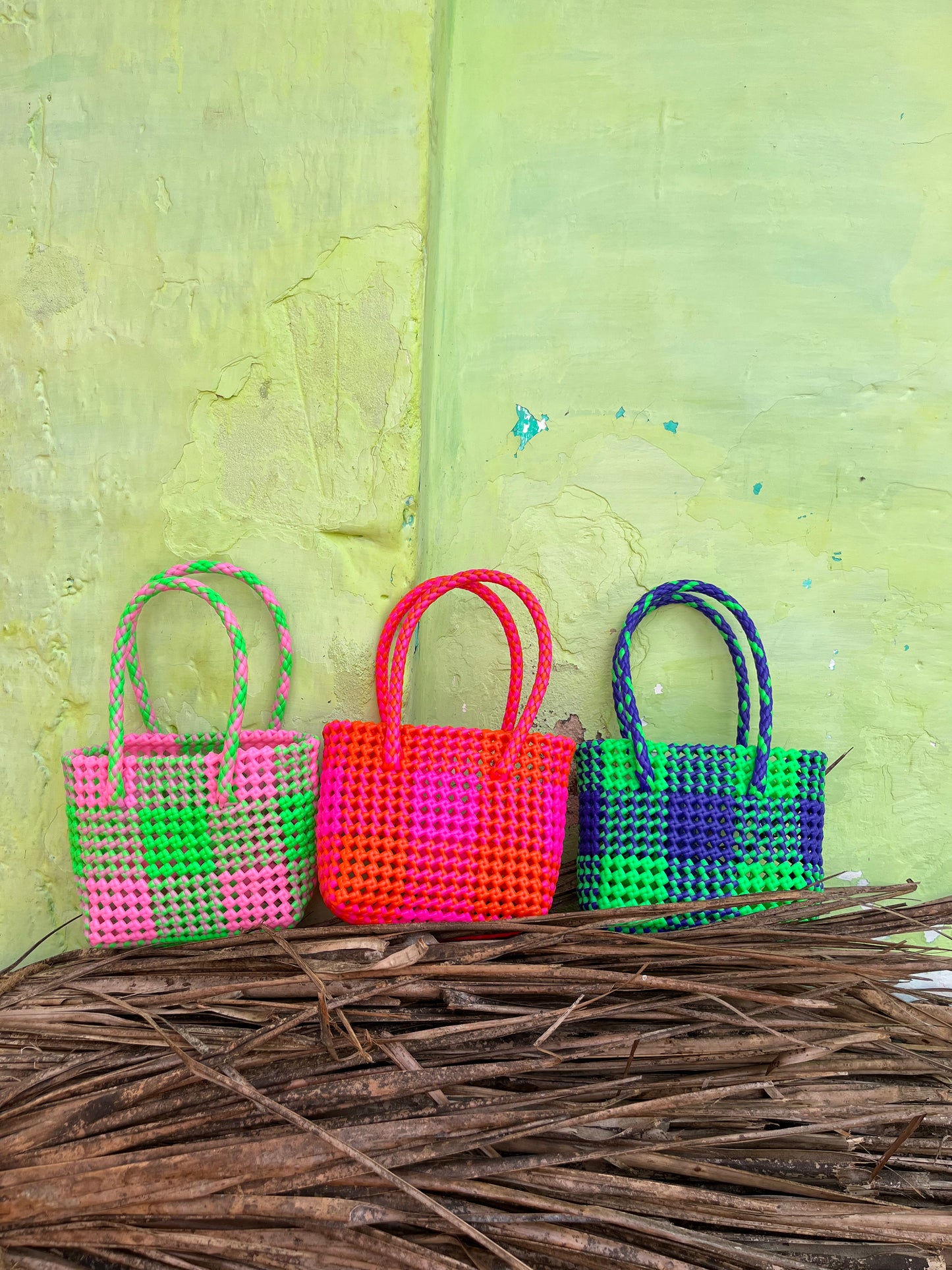 N°105XS bis - SAC COLORÉ - MINI - rose clair & vert fluo