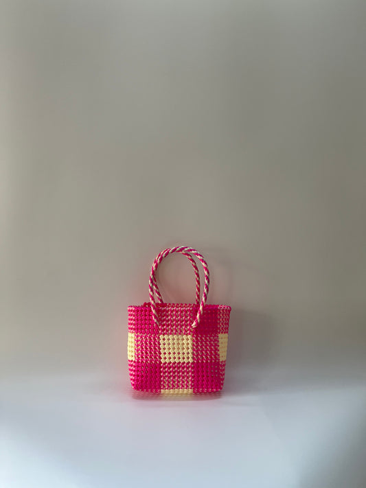 N°108S - SAC COLORÉ - PETIT - rose fluo & écru