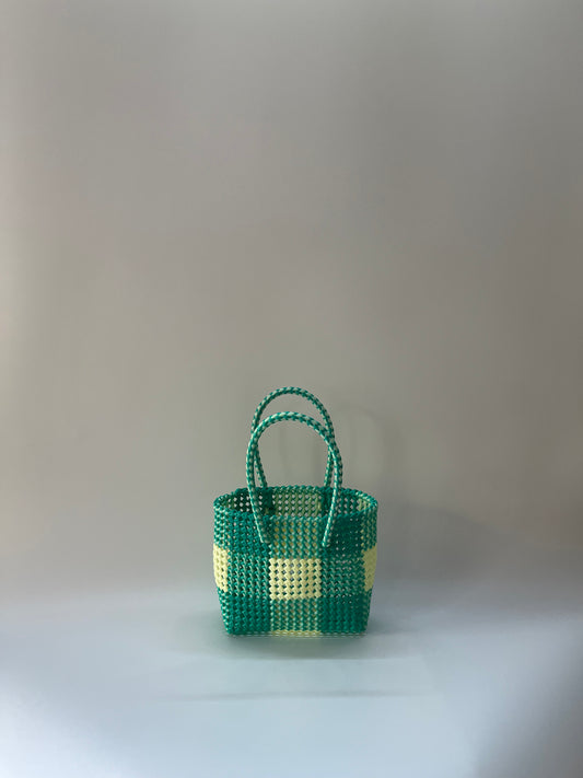 N°218S - SAC COLORÉ - PETIT - turquoise & écru