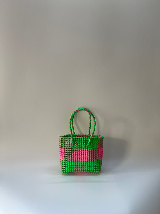 N°105S - SAC COLORÉ - PETIT - vert fluo & rose clair