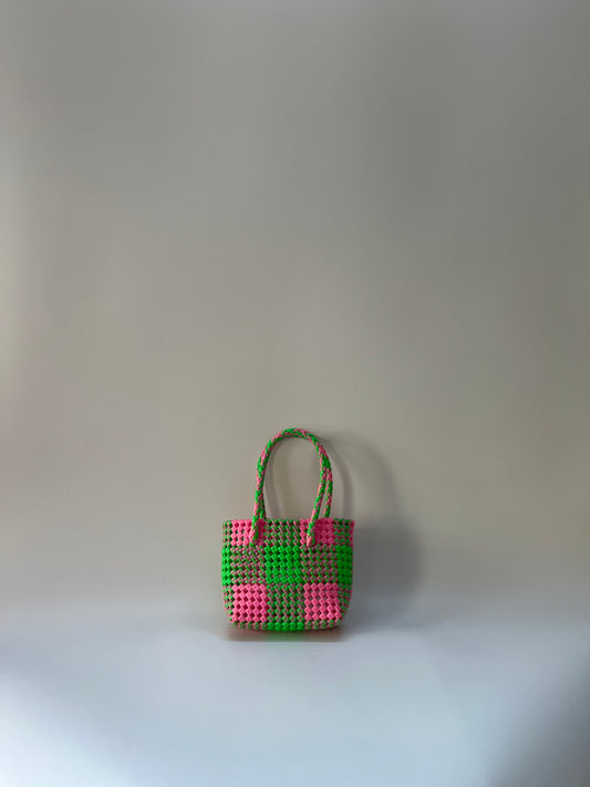 N°105XS bis - SAC COLORÉ - MINI - rose clair & vert fluo