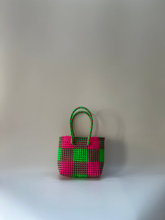 N°20S - SAC COLORÉ - PETIT - rose fluo & vert fluo