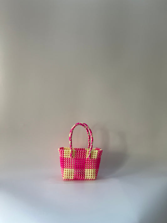 N°108XS - SAC COLORÉ - MINI - rose fluo & écru