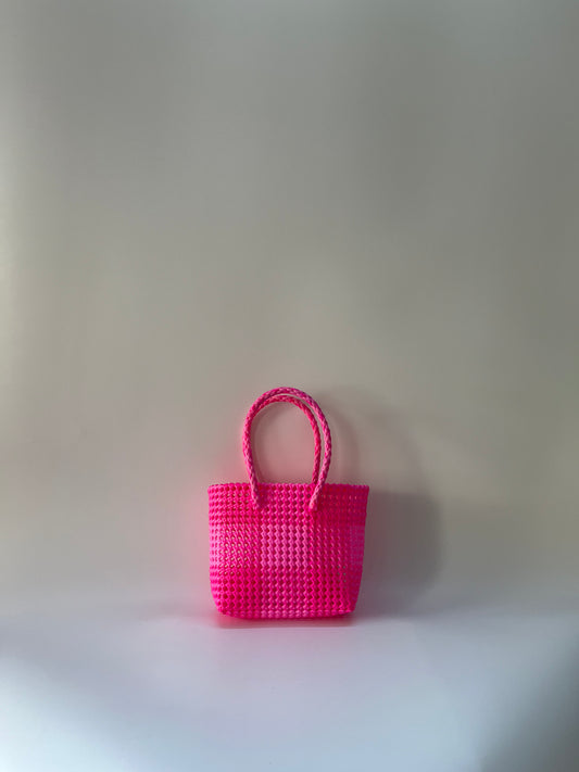 N°112S - SAC COLORÉ - PETIT - rose clair & rose fluo