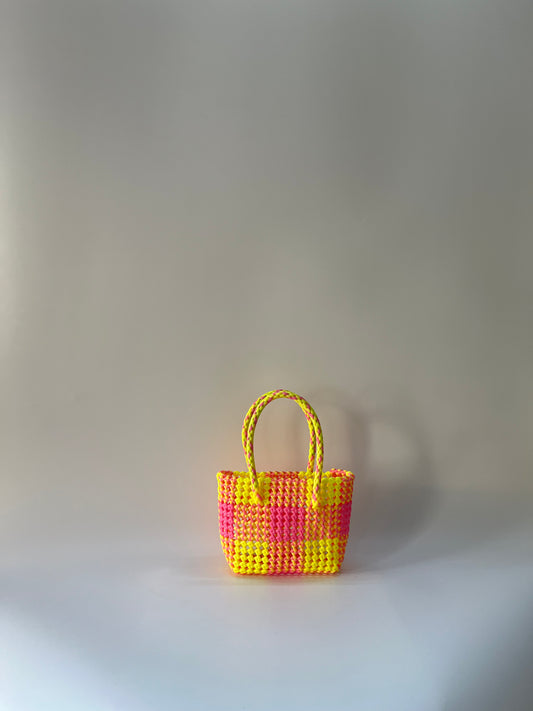 N°106XS - SAC COLORÉ - MINI - rose clair & jaune fluo