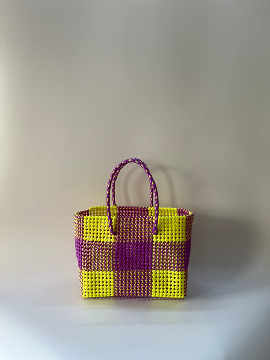 N°7L - SAC COLORÉ - GRAND - jaune fluo & violet