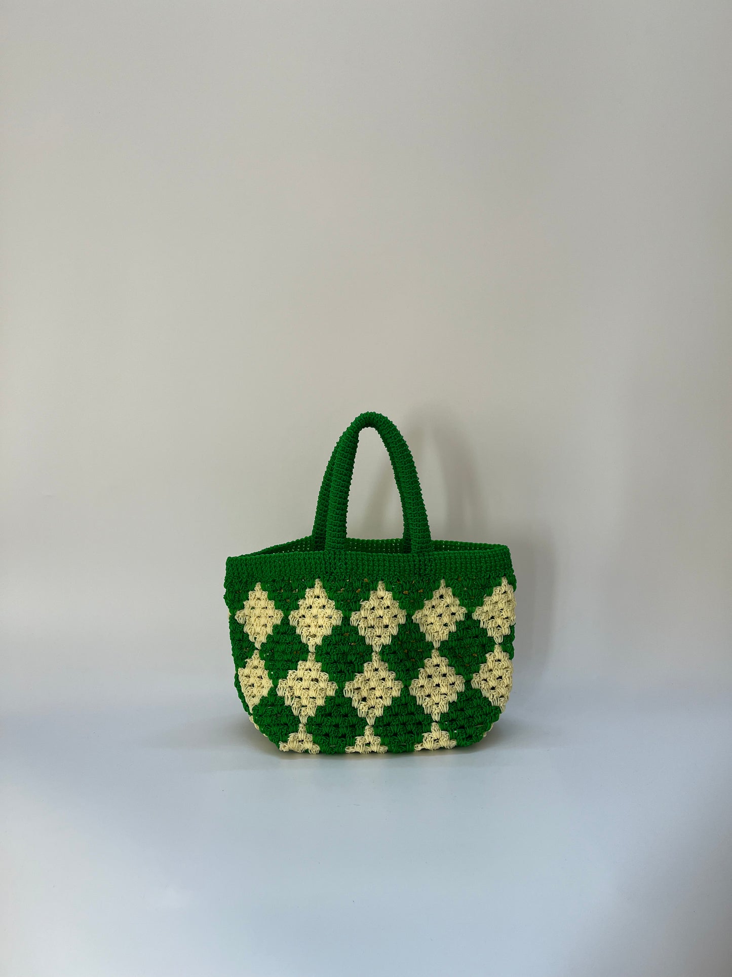 N°5SC - SAC CROCHET LOSANGE S - PETIT - vert & écru