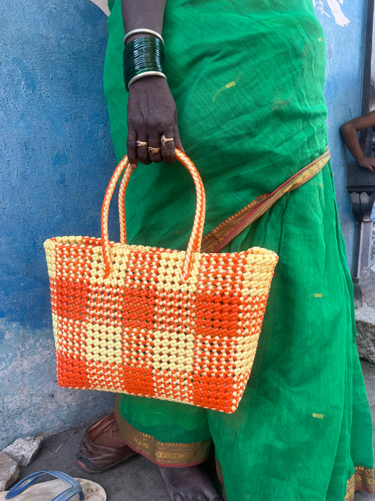 N°37M bis - SAC COLORÉ - MOYEN - orange & crème