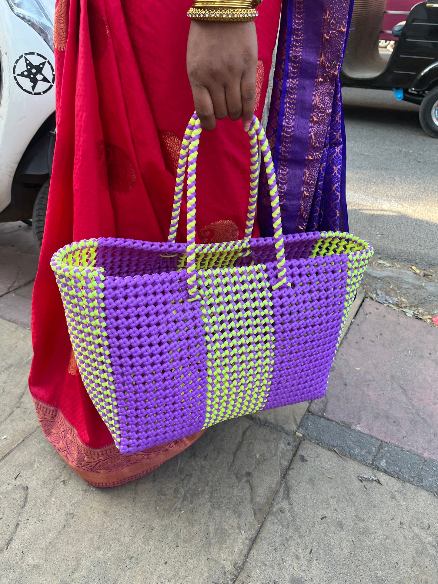 N°7L bis - SAC COLORÉ - GRAND - jaune fluo & violet