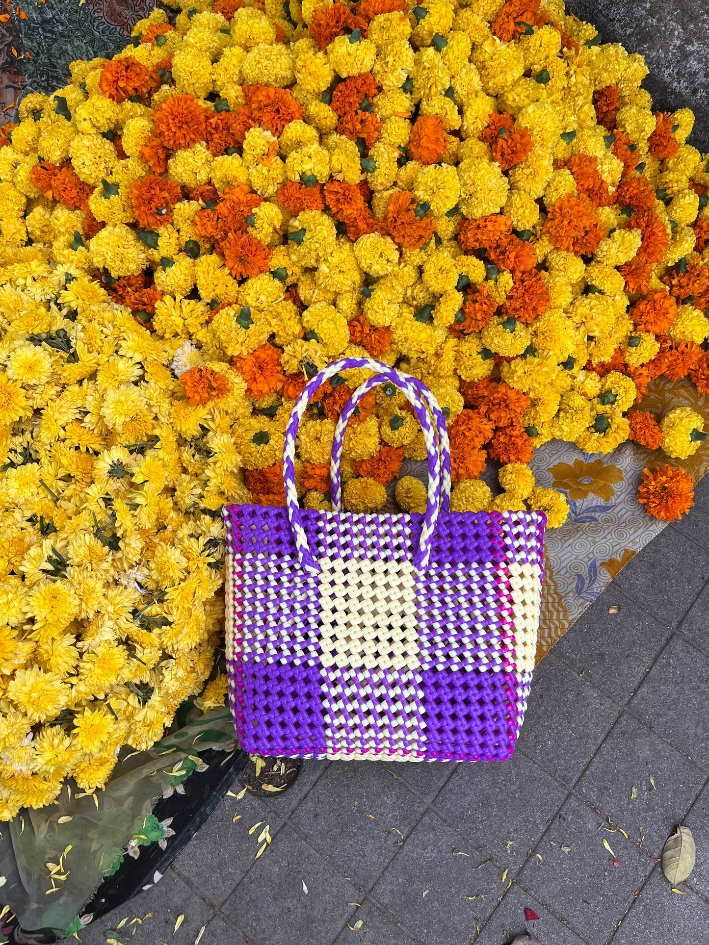 N°90S - SAC COLORÉ - PETIT - violet & crème