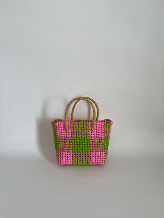 N°105M - SAC COLORÉ - MOYEN - rose clair & vert fluo