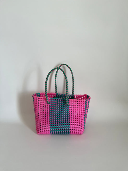 N°80M - SAC COLORÉ - MOYEN - turquoise & rose clair