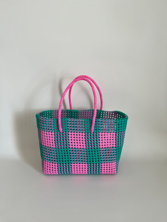 N°17L - SAC COLORÉ - GRAND - rose clair & turquoise