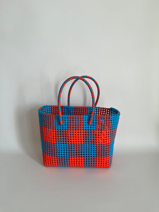 N°156L - SAC COLORÉ - GRAND - orange fluo & bleu clair