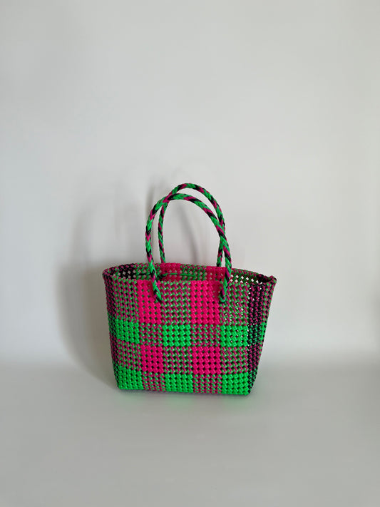 N°20M bis - SAC COLORÉ - MOYEN - rose fluo - vert fluo - noir