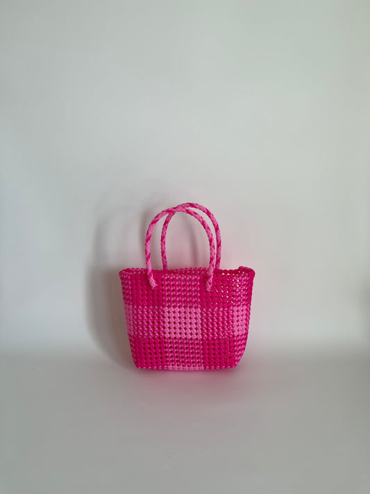 N°26S - SAC COLORÉ - PETIT - rose fluo & rose clair